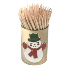 Christmas Brass Metal Toothpick Holder Frosty the Snowman w/Top Hat George Japan