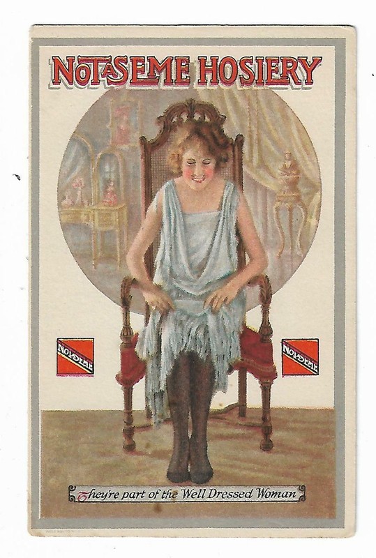 Old Advertising Postcard Not-A-Seme Hosiery 1920's Flapper Style Dress Notaseme