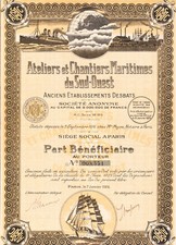 SOUTH WEST SHIPYARDS WORKSHOPS - BENEFICIARY SHARE 1924 - FRANCE