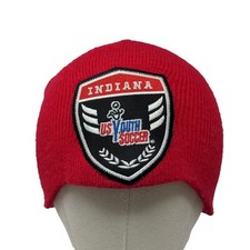Indiana US Youth Soccer Boy's Knit Beanie Hat Cap Red Embroidered Logo