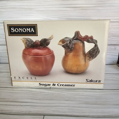 Sonoma Fruit-Shaped Figural Creamer and Sugar Set - Hand-Painted Pear And Apple