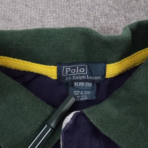 Vintage Polo Ralph Lauren Logo Youth XL Blue Short Sleeve Collared Shirt - Picture 8 of 9