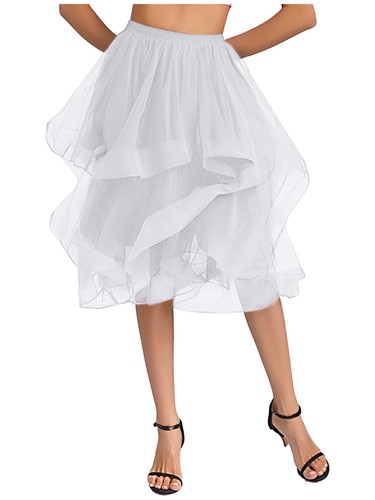 Women Elastic Waistband Irregular Hem Puffy Tulle Skirt Dance Birthday Party - 第 25/55 張圖片