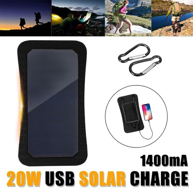 USB Solar Panel Folding Power Bank Outdoor Camping Hiking Battery Charger 20W eBay