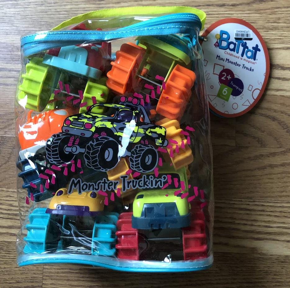 Battat Mini Monster Trucks Set of 6 Trucks In Storage Bag NEW