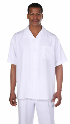 New Men's 2pc Walking Suit Short Sleeve Casual Shirt & Pants Set Solid color 254