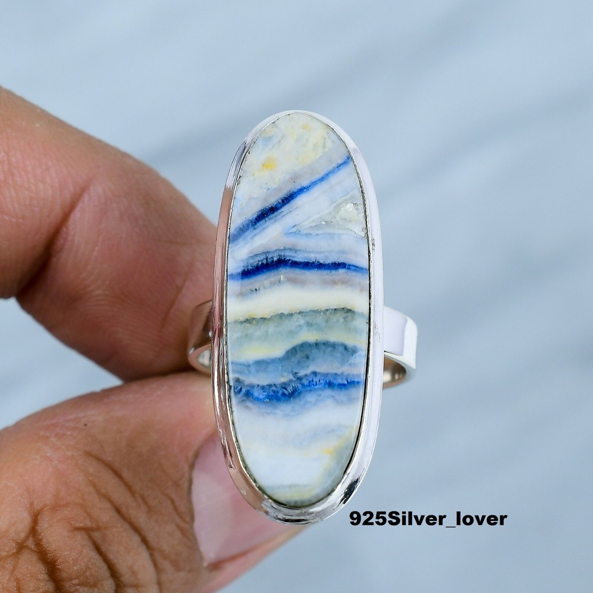 Blue Rhodonite Gemstone 925Sterling Silver Handmade Ring