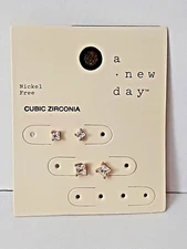 Sparkly NWT Stud CZ Cubic Zirconia NEW Earring Gold Tone New Day Nickel Free NOS