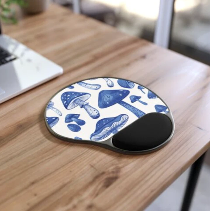 Blue Mushroom Garden Mouse Pad With Wrist Rest | Mushroom Mousepad - Image 2 of 3