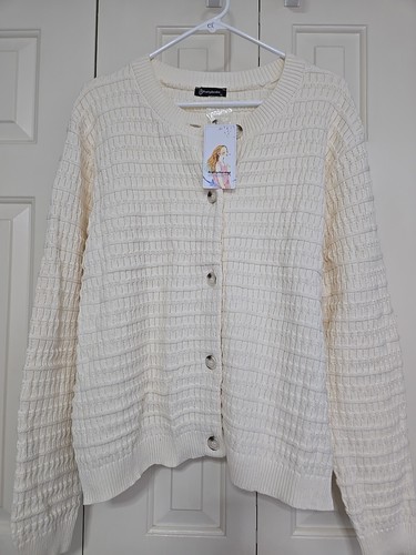 NWT Pretty Garden Textured Ivory Cardigan Sweater Size XL