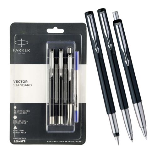 Parker Vector Standard Ball+ Fountain+ RollerBall Pen With Chrome Trim(BlackBody - Picture 1 of 3