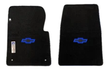 NEW! BLACK Floor Mats 1967-1970 Chevy C10 K10 with Embroidered Bowtie Logo Blue