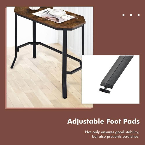 Costway End Table 25.5"x12.5" C-Shaped Steel Frame/Rustic Wood Grain Top Brown - Picture 4 of 9