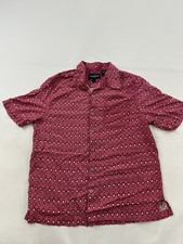 Nat Nast Shirt Mens Medium Red Geometric Rayon Short Sleeve Button Up Bowling