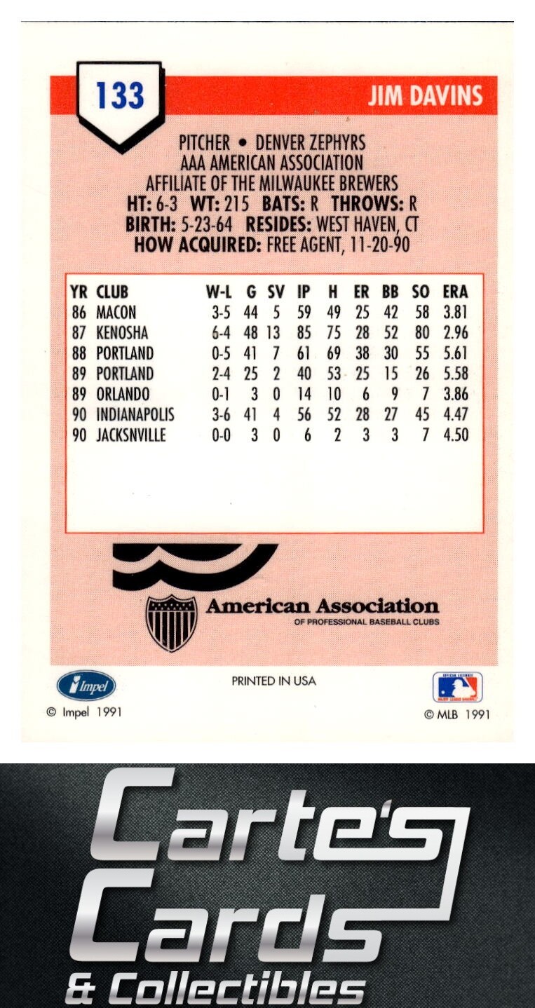 Jim Davins 1991 Line Drive AAA #133  Denver Zephyrs TTM/IP Signed Autographed