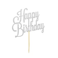Torten Kuchen Muffin Topper Aufsatz Happy Birthday Geburtstag Deko - Silber