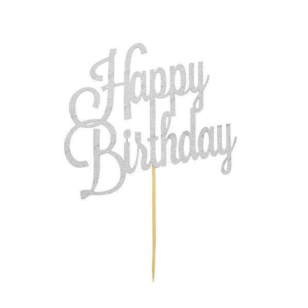 Torten Kuchen Muffin Topper Aufsatz Happy Birthday Geburtstag Deko - Silber-image