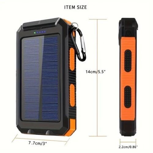 Solar Powerbank Tragbares Ladegerät, 10000mAh Akkupack, LED Taschenlampe, Compas - Bild 6 von 20