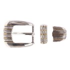Two-Tone Belt Buckle Set Men's Western 3-Piece Silver/Gold