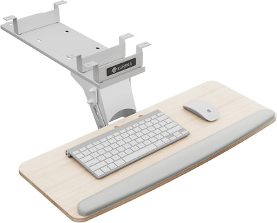 Adjustable Keyboard Tray with Mouse Pad - Under Desk Sliding Drawer, Maple Finis