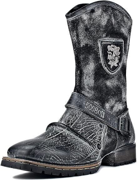 OSSTONE Men's Leather Chukka Boots – Retro Biker Style Boots With Side Zipper, Comfortable Casual Shoes