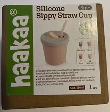 New Baby Cups with Straw Learning Drinking Silicone Sippy 5 oz GRAY New