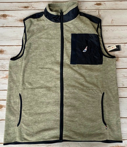 NAUTICA COLORBLOCKED OUTERWEAR FLEECE MIXED MEDIA VEST MENS XL NEW $98