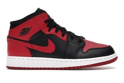 Nike Air Jordan 1 Mid Black Red Bred Banned (GS) Shoes (554725-074) US
