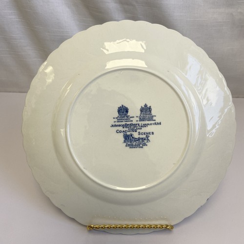 Johnson Brothers Hanley Coaching Scenes Dinner Plate White Blue 10" FLAWLESS - Picture 4 of 6