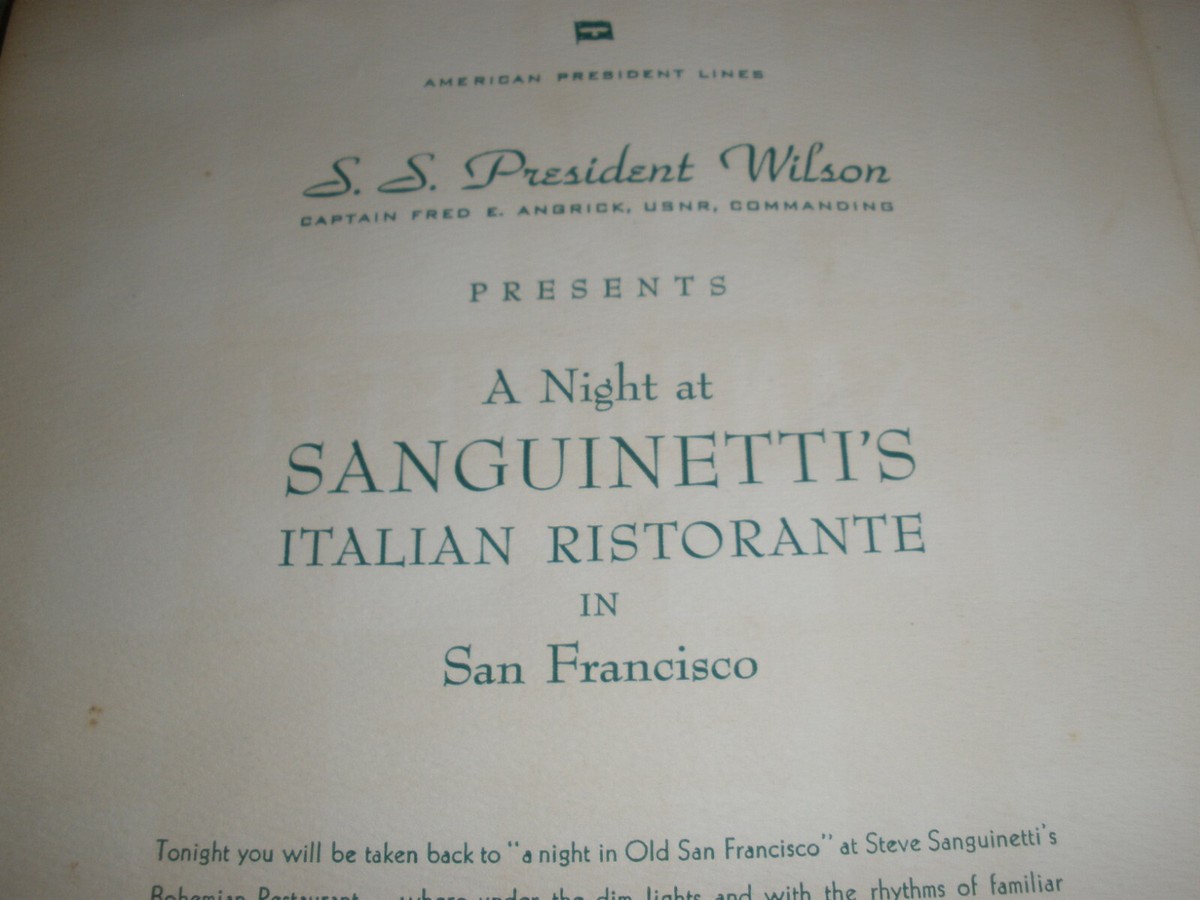 AMERICAN PRESIDENT LINES メニュー　希少 Vintage Menu 1957 Sanguinetti American President Lines S. S.
