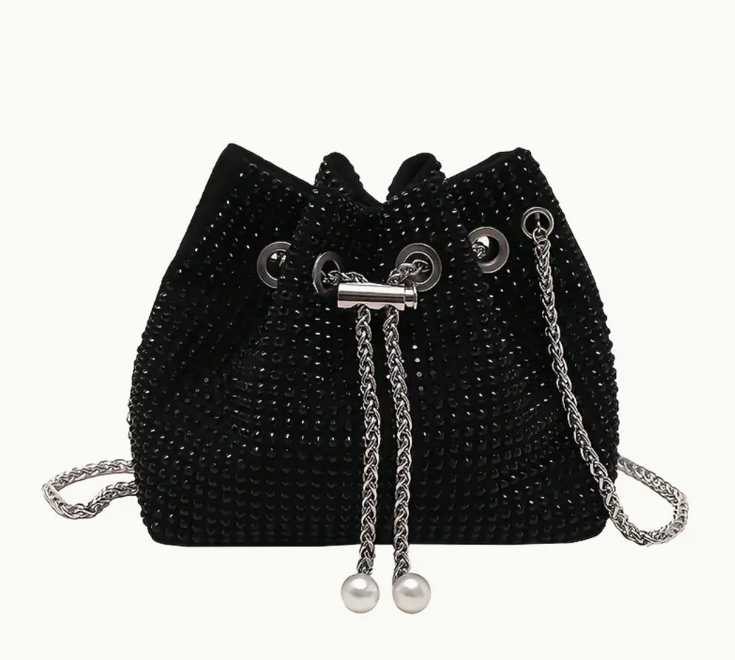 Stylish Evening BucketBagRhinestone Chain-embellished Shoulder HOLIDAYS Handbag