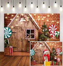 LTLYH 10X8ft Christmas Fabric Photography Backdrop Wooden House Candy Tree...