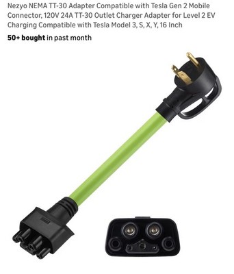 Nezyo Tt-30 Adapter Compatible with Tesla Gen 2 Mobile Connector, 120v 24a Tt...