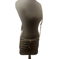 Black Quilted Puffer Crossbody Bag Adjustable Detachable Strap Purse Unbranded