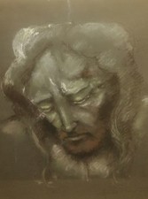 Superbe Technique Mixte Huile Gouache Le Christ Signée Henrich Et Datée 74 