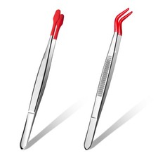 2 Piece Tweezers with Rubber Tips Set, Straight Tip PVC-Coated Precision Twee...