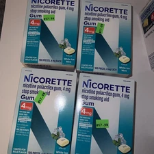 Lot of 4 Nicorette 4 mg White Ice Mint Nicotine Gum 400 Total Pieces Exp 11/27