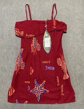 Farm Rio Dress Womens XS/S Mini Dress Red Fish Off Shoulder Linen Blend BRAZIL