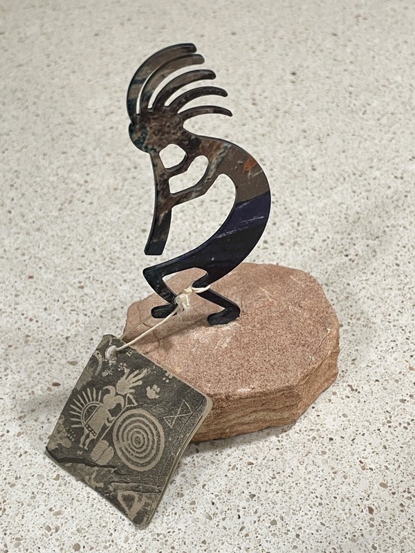 VTG Kokopelli Flute 9 Inch Figurine Lazart Metal Art on Sandstone New Native