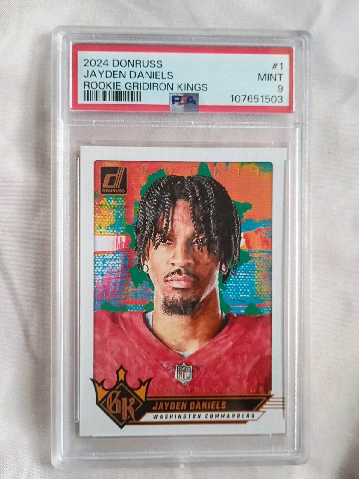 Jayden Daniels RC #1 Commanders PSA 9 Panini 2024 Donruss Rookie Gridiron Kings
