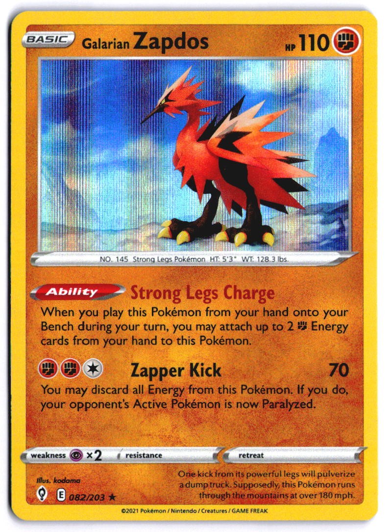 Galarian Zapdos 082/203 SWSH07: Evolving Skies Holofoil EN Pokemon NM