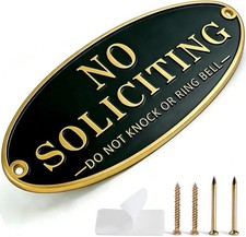 Brass No Soliciting Sign for House, No Soliciting Sign Metal for Front Door, No.