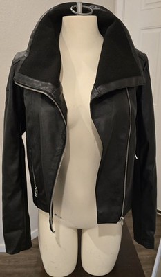 Thread & Supply Women's Black Motto Jacket Vegan Leather Biker Moto Rib-Knit Sm