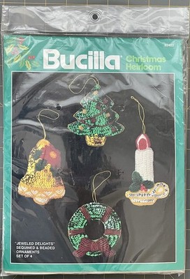 Vtg Bucilla 82482 Jeweled Delights KIT Beaded Felt Ornaments Set of 4 RARE FIND