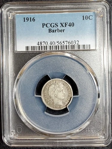 1916 Barber Silver Dime graded XF40 by PCGS
