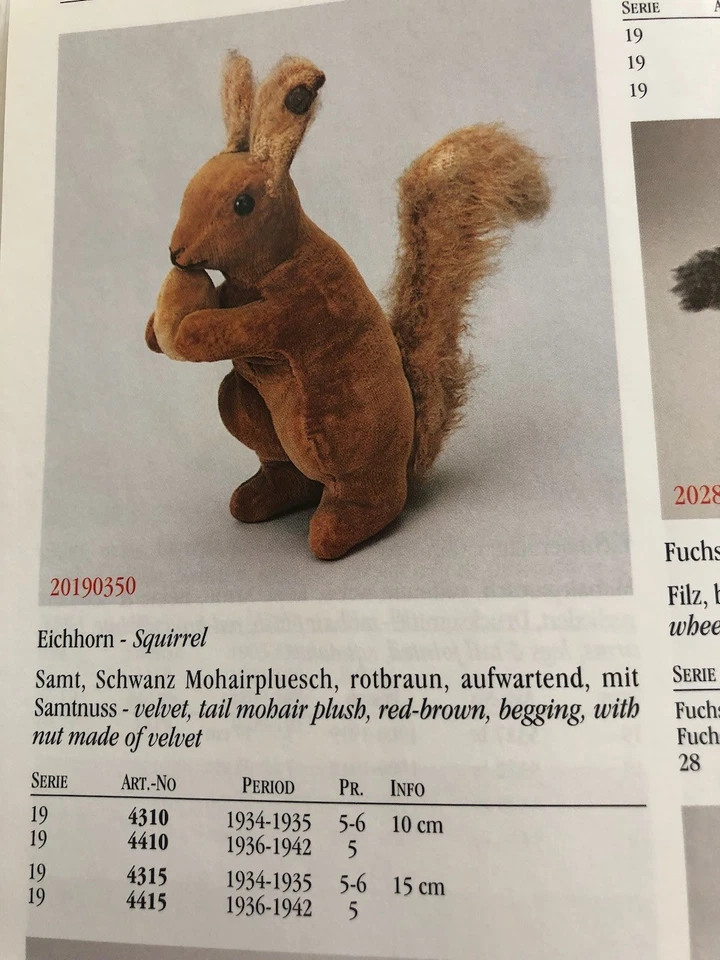 Ardilla de terciopelo Steiff 1934 rojo marrón 6" 15 cm tamaño más grande hecha con bellota ¡COMO NUEVA! Foto 4 de 4