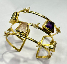 Bangle Adjustbale Cuff Natural Gemstone Gift For Her .