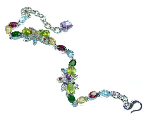Natural Beauty 35.5 carat Multigem .925 Sterling Silver handmade Bracelet - Picture 4 of 4