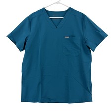FIGS Shirt Mens Medium Blue Technical Scrub Top V-Neck Tagless Stretch Pocket