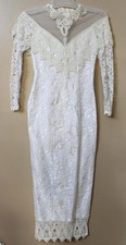 VTG 4 Petite JCPenney by Alfred Angelo Ivory Lace Wedding Dress Beaded Sequins